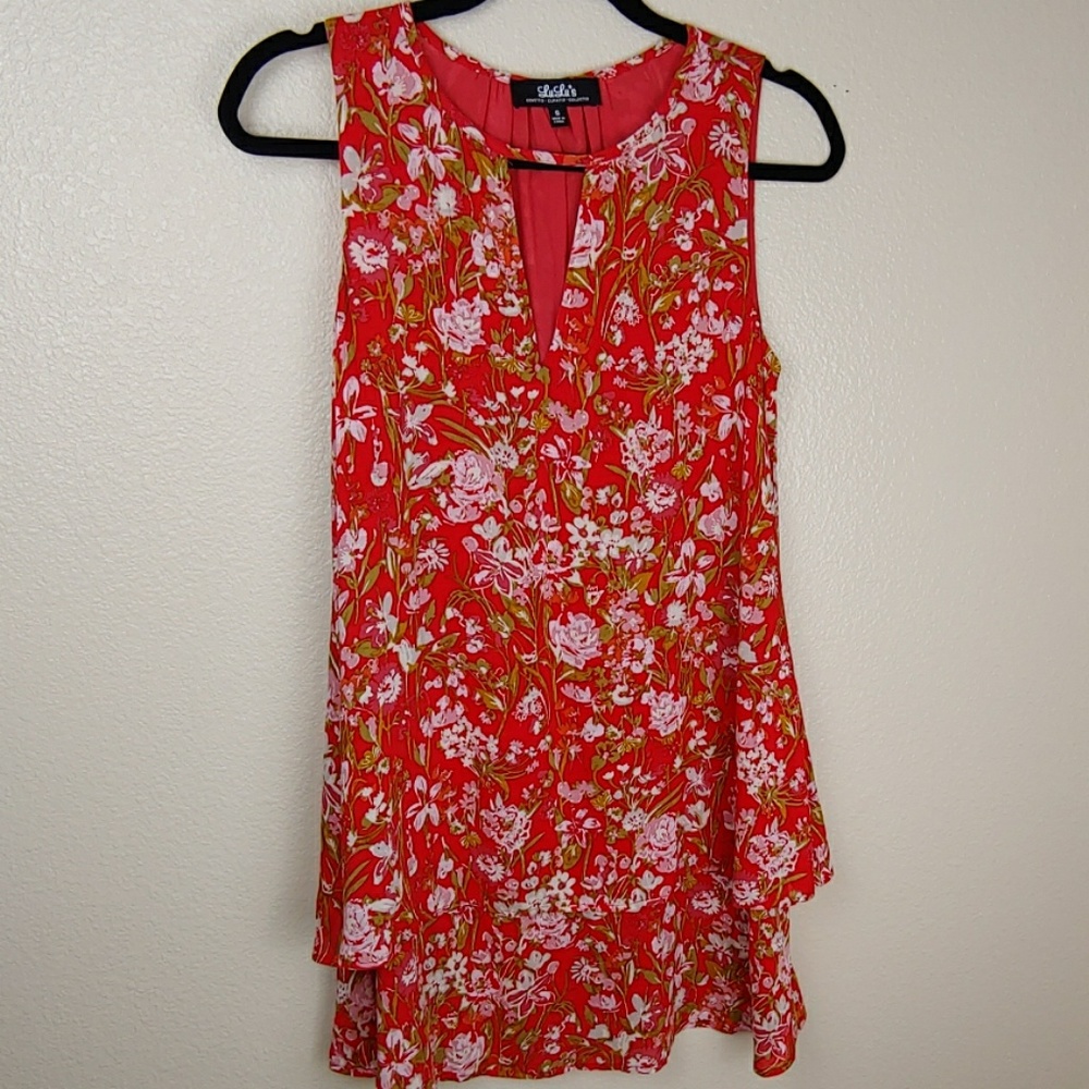 Lulus red floral flowy dress size small
